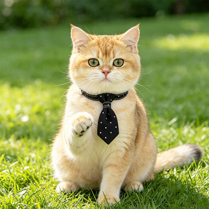 26夏猫咪领带韩版宠物项圈狗狗颈圈户外脖子配饰时尚英伦风蓝波点