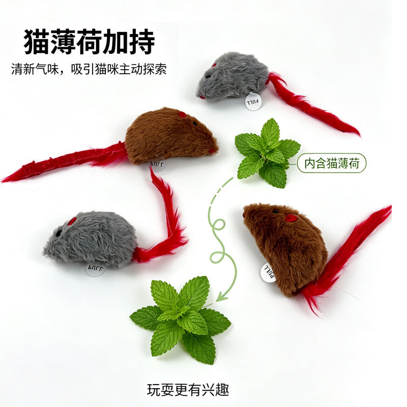 宠物用品厂家仿真皮毛老鼠带响石猫咪自嗨玩具毛绒啃咬猫咪玩具