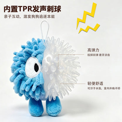 日韩宠物玩具趣味发声狗狗互动玩具拖把毛绒发光球弹力刺球厂家现