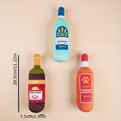 Petkin Wine Bottle Squeaky Dog Toy displayed upright with visible label design