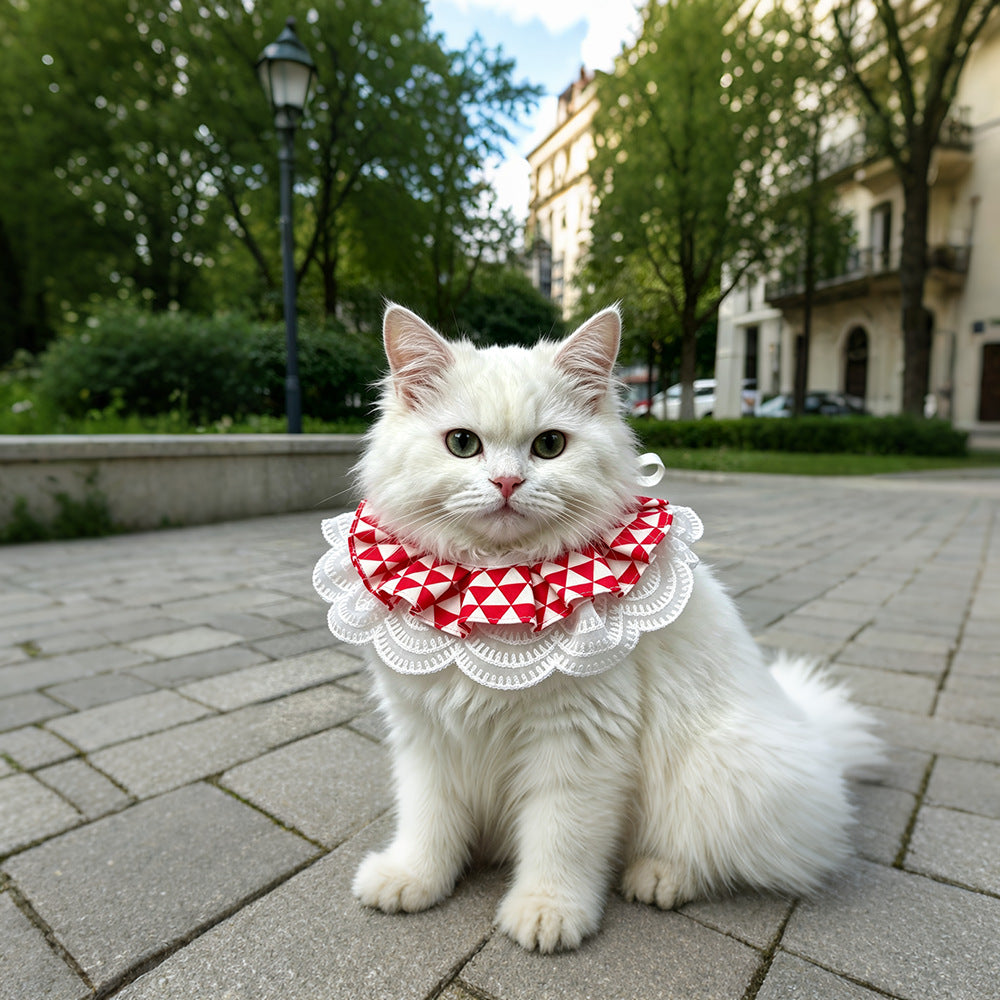 跨境宠物项圈可调节三角巾可爱花边猫咪围脖小狗围兜纯棉布配饰