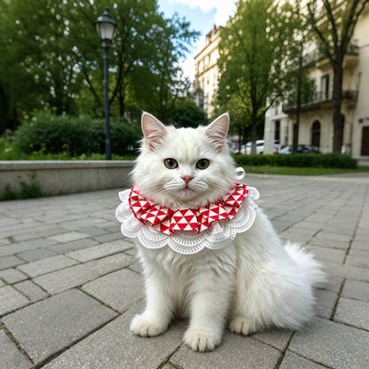 跨境宠物项圈可调节三角巾可爱花边猫咪围脖小狗围兜纯棉布配饰