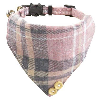 Mokka plaid cat collar featuring bow tie style with plaid pattern on white background