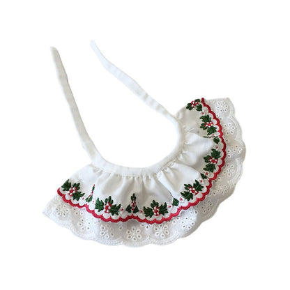 猫狗通用宠物项圈三角巾口水巾双层刺绣小花猫咪项圈围脖布艺蕾丝