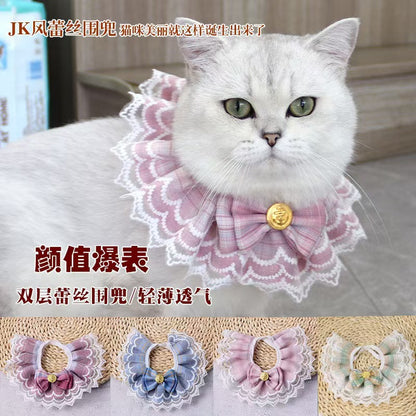 宠物蕾丝口水巾猫咪蝴蝶结围脖狗狗花边项圈四季通用宠物脖圈现货
