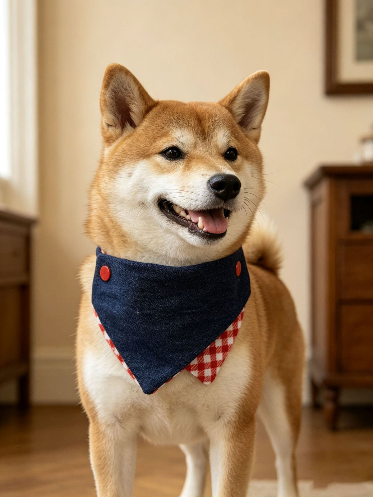 韩系牛仔宠物口水巾可调节猫狗三角巾中小型犬围脖围兜格纹批发