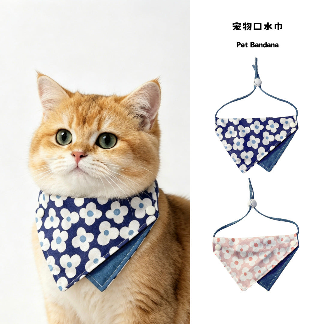 韩版泫雅风猫咪口水巾ins网红同款小花朵百搭宠物围兜配饰小猫