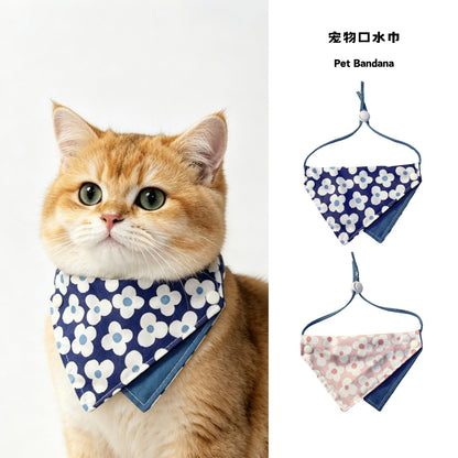 韩版泫雅风猫咪口水巾ins网红同款小花朵百搭宠物围兜配饰小猫