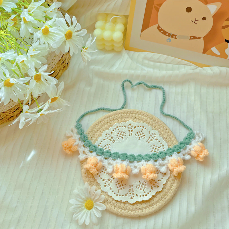 Mokka - Flower Knit Adjustable Cat Collar