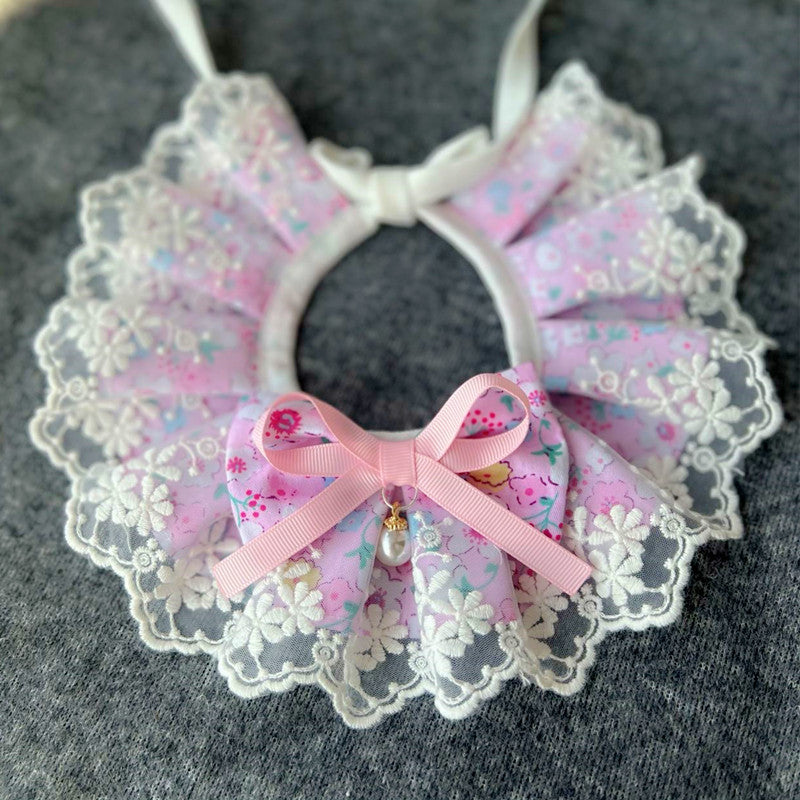 Mokka - Ruffled Floral Lace-Look Bib Pet Neckwear