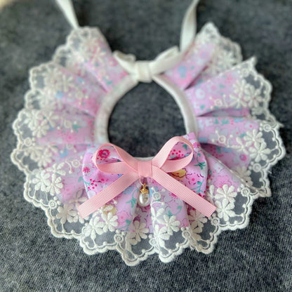 Mokka - Ruffled Floral Lace-Look Bib Pet Neckwear