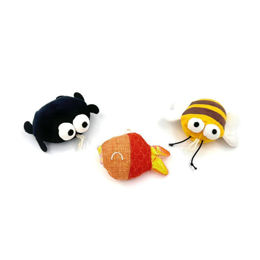 Moo animal-shaped cat toy in a cow design on a white background