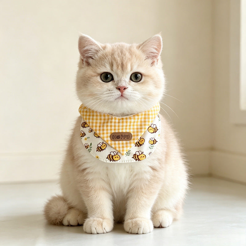 跨境宠物猫咪围嘴口水巾可爱猫咪围兜布艺围领印花蜜蜂围脖小型犬