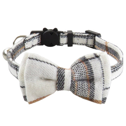 Mokka plaid cat collar displayed in bandana style with visible plaid pattern