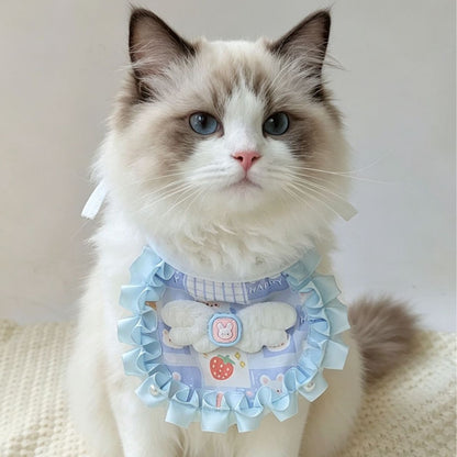 韩系蝴蝶结猫咪布艺拍照围脖项围兜口水巾手工装饰蕾丝狗狗围嘴