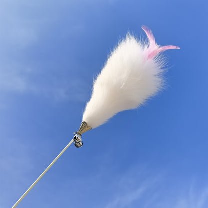 Close-up of the feather bouquet attached to the wand of the Moo interactive cat toy