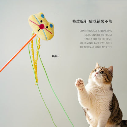 跨境逗猫棒高颜值猫咪卡通流苏铃铛发声互动解闷猫玩具耐抓逗猫杆