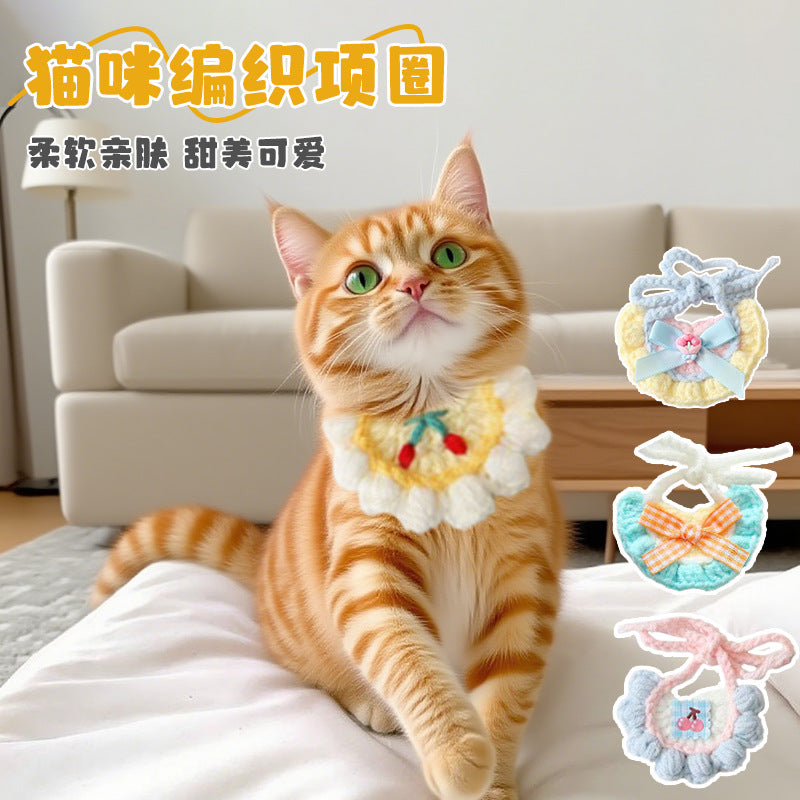 纯手工钩织mini小型宠物口水巾小奶猫毛绒围兜西高地百搭卡通围巾