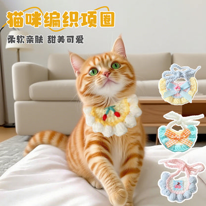 纯手工钩织mini小型宠物口水巾小奶猫毛绒围兜西高地百搭卡通围巾