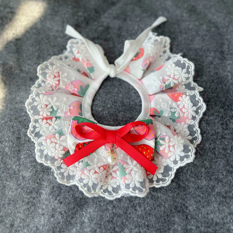 Mokka - Ruffled Floral Lace-Look Bib Pet Neckwear