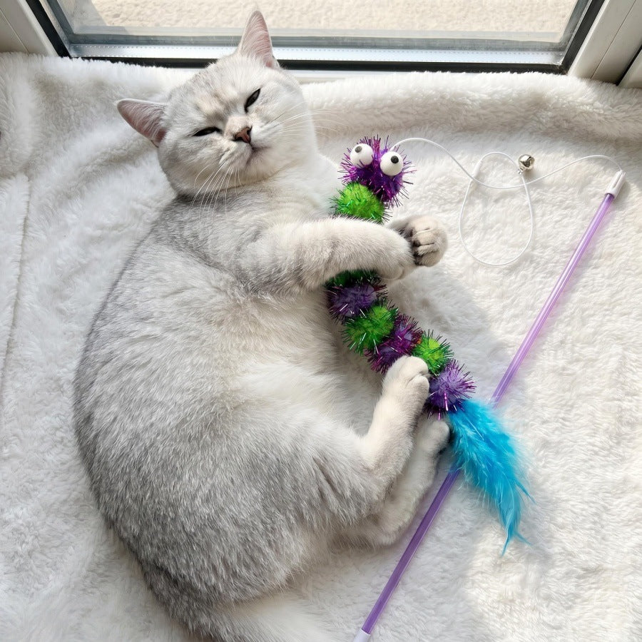 仿真毛绒毛毛虫猫玩具互动自嗨解闷逗猫神器宠物用品弹力绳逗猫棒