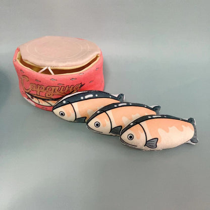 Moo Fish Can Cat Toy displayed on white background