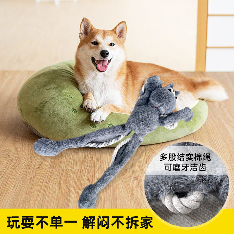 跨境新品狗咬棉绳玩具狗发声玩具宠物玩具毛绒大灰猫狗玩具现货批