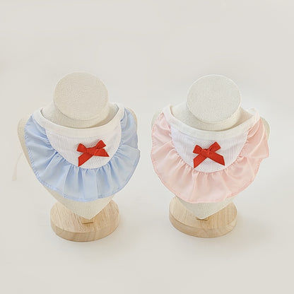 Mokka ruffle sailor cat collar in soft beige with white trim and adjustable buckle