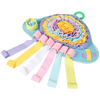 Snuffy dog snuffle mat shaped like a mushroom with red and white colors