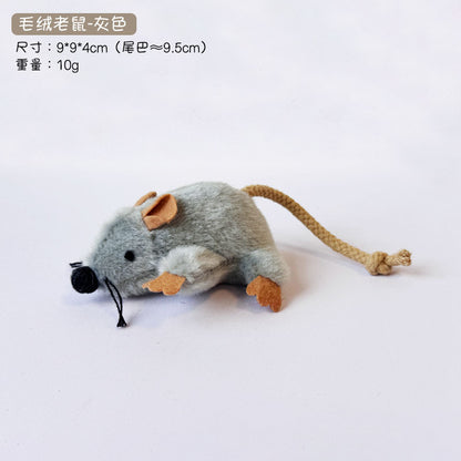 Moo - Fuzzy Plush Braided-Tail Mouse Cat Toy