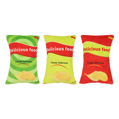 亚马逊爆款宠物用品创意仿真毛绒薯片零食袋发声狗狗玩具食物造型