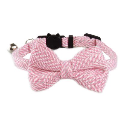 Mokka cat collar with herringbone bow tie shown flat with bow tie centered