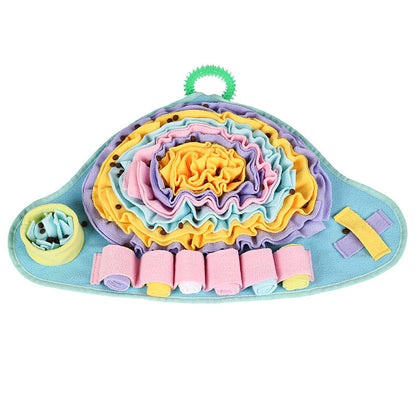 Top view of Snuffy mushroom dog snuffle mat displaying its colorful design