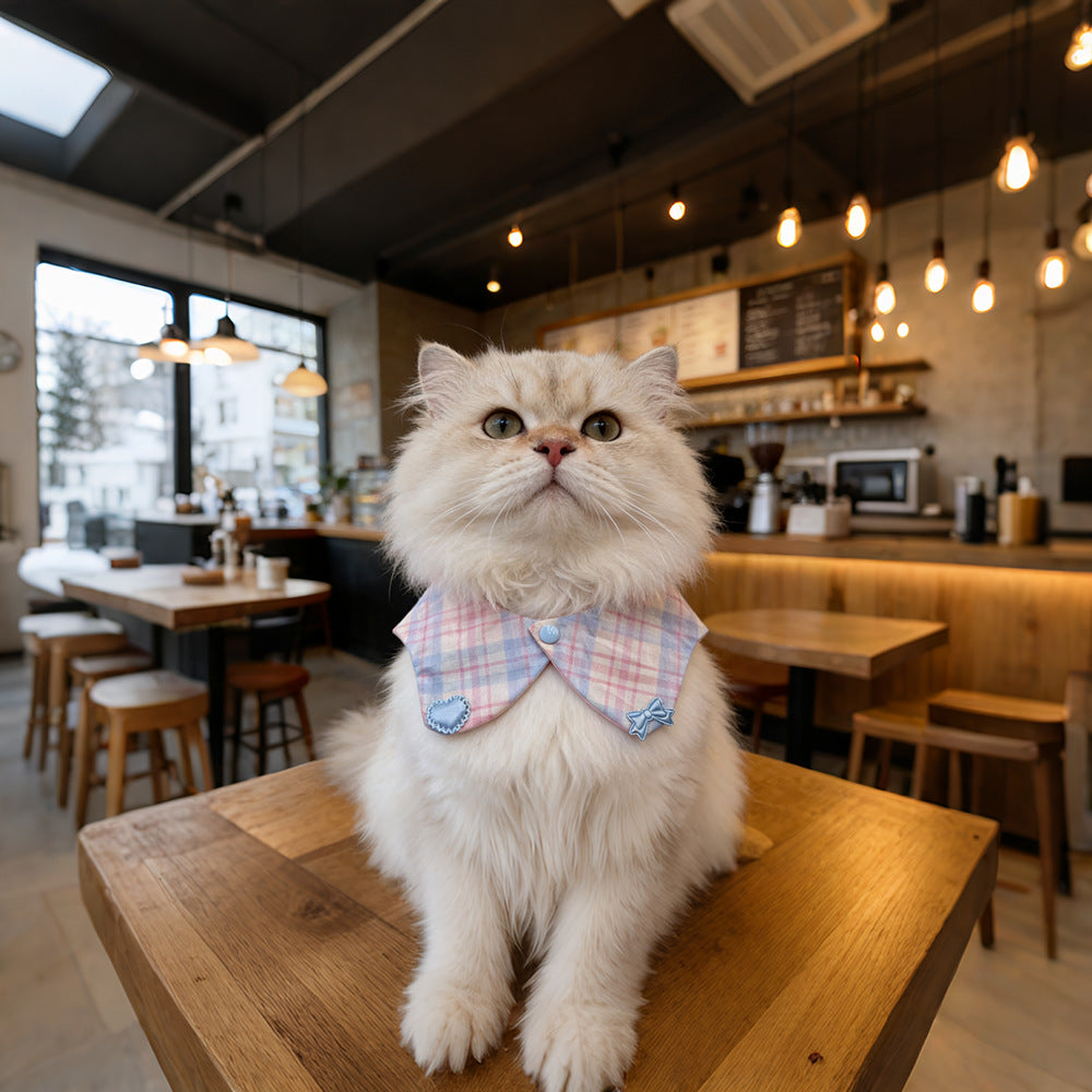 娃娃领宠物围兜多巴胺色格子围脖小狗猫咪纯棉披肩中小型犬口水巾