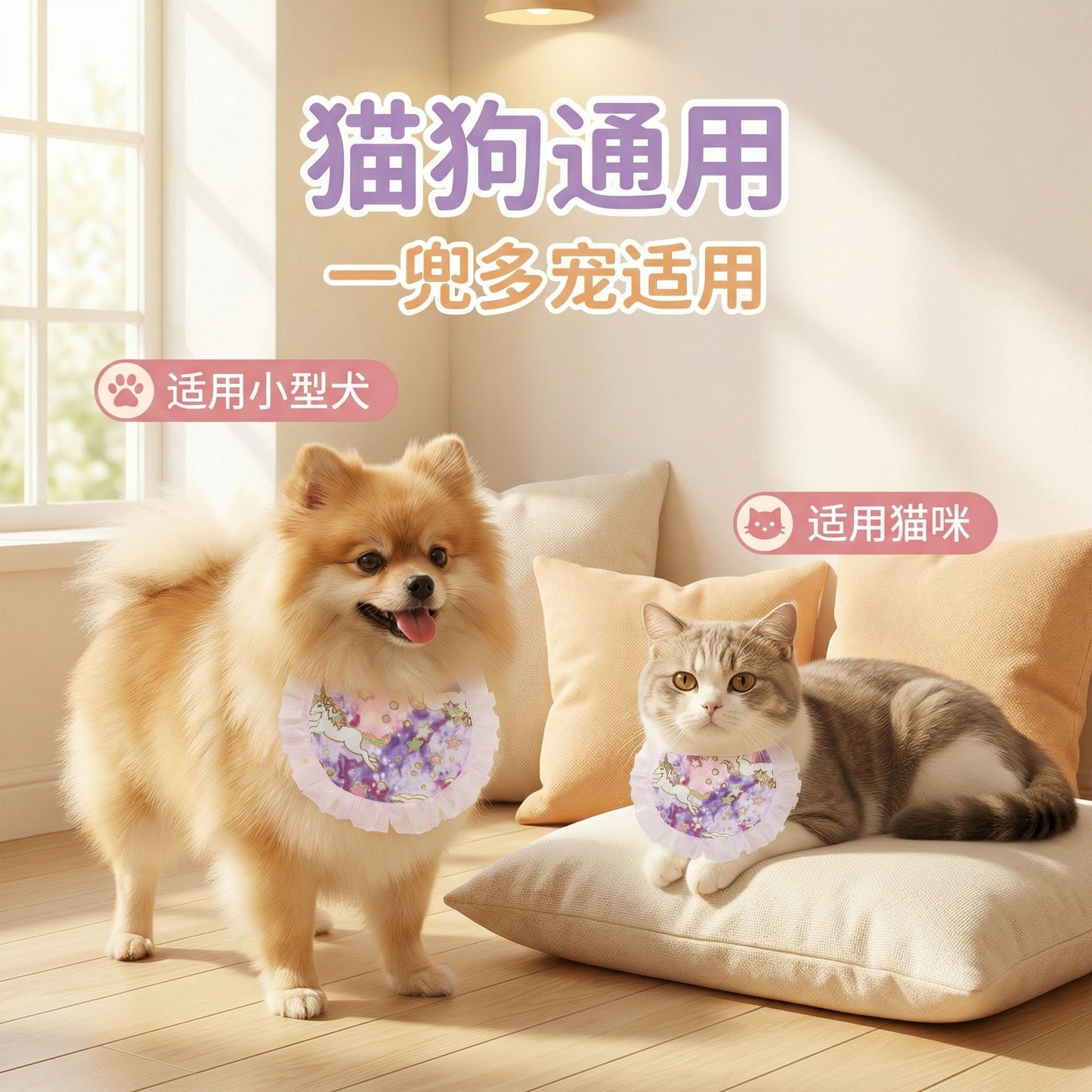 猫咪围脖新款狗狗口水巾宠物半兜独角兽配饰可爱蕾丝项圈保暖舒适