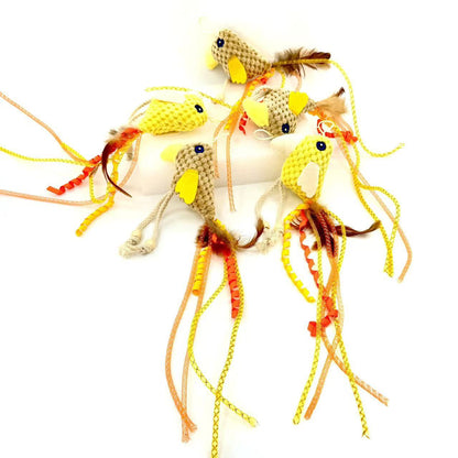 Moo Long-Tailed Bird Cat Toy displayed from side angle highlighting tail length and feather design