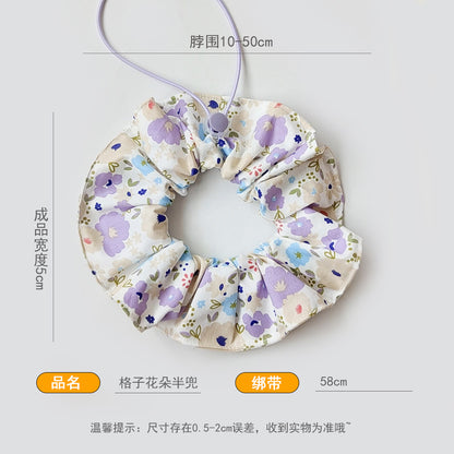 全围棉质清爽宠物卡通围巾布偶约克夏围兜猫咪狗狗碎花口水巾