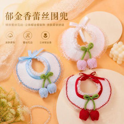 宠物郁金香刺绣蕾丝围兜花边猫咪围脖狗狗口水巾可爱项圈娃衣装饰