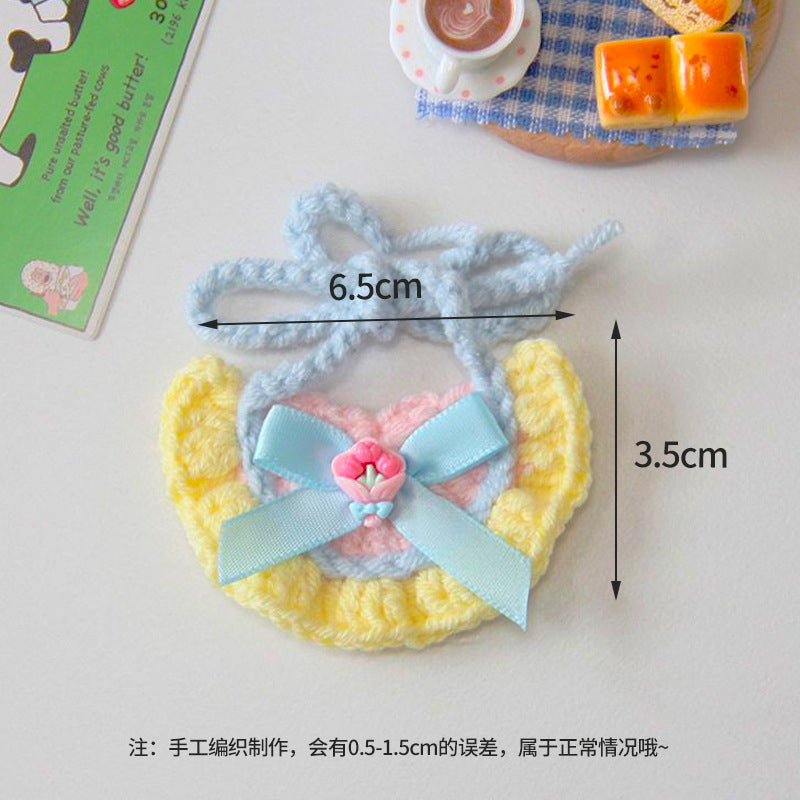 纯手工钩织mini小型宠物口水巾小奶猫毛绒围兜西高地百搭卡通围巾