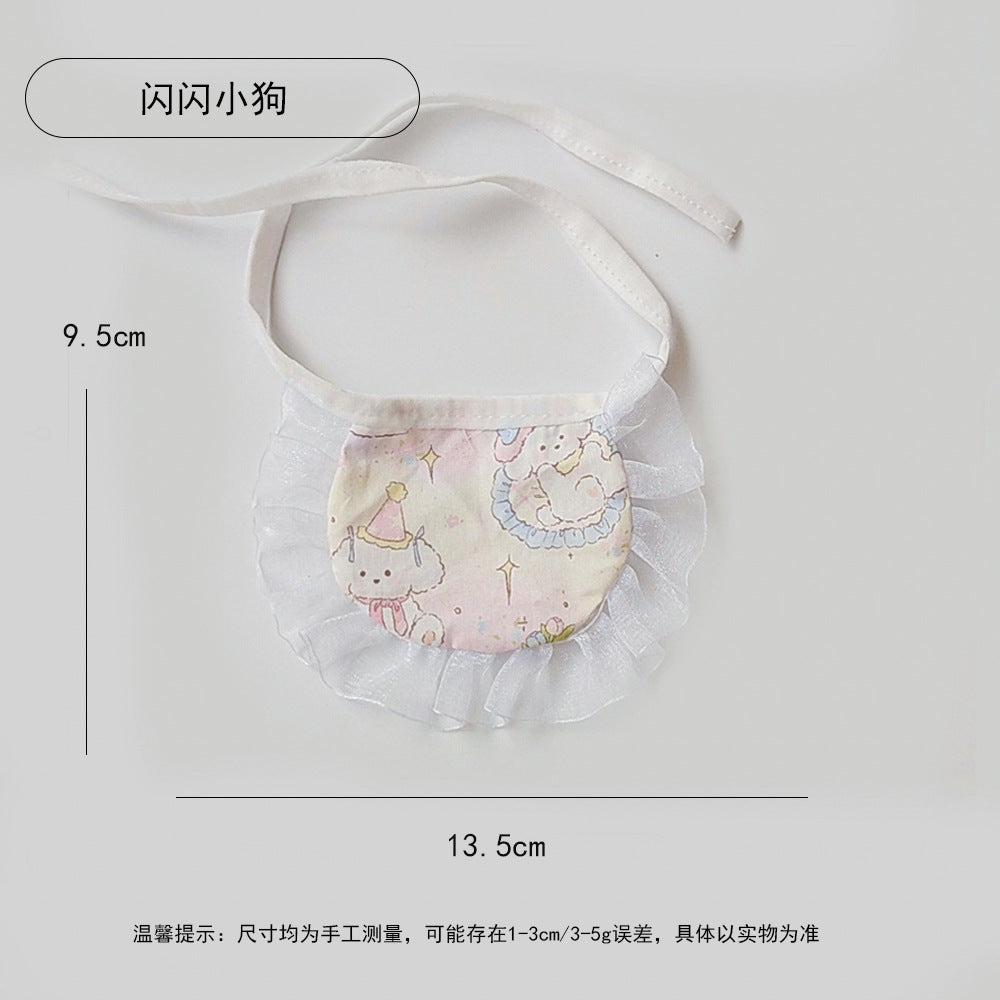 日系印花宠物口水巾跨境可爱猫咪狗狗蕾丝围兜小奶兜宠物饰品围巾