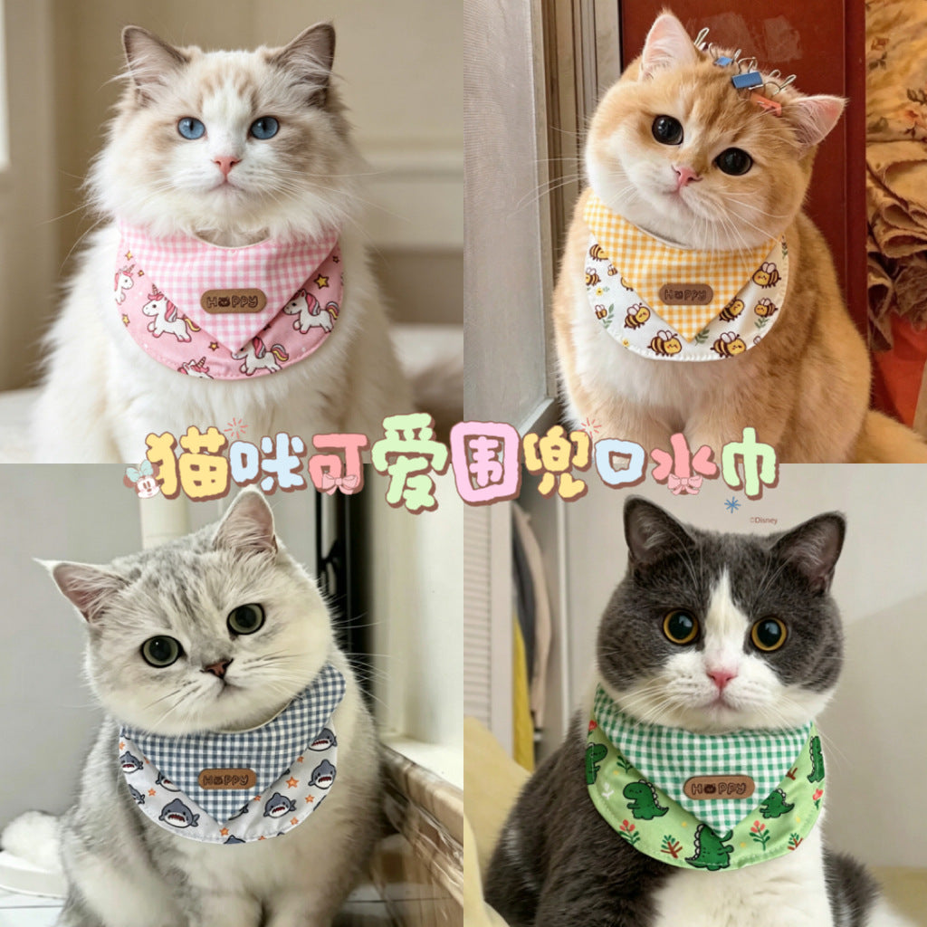 跨境宠物猫咪围嘴口水巾可爱猫咪围兜布艺围领印花蜜蜂围脖小型犬