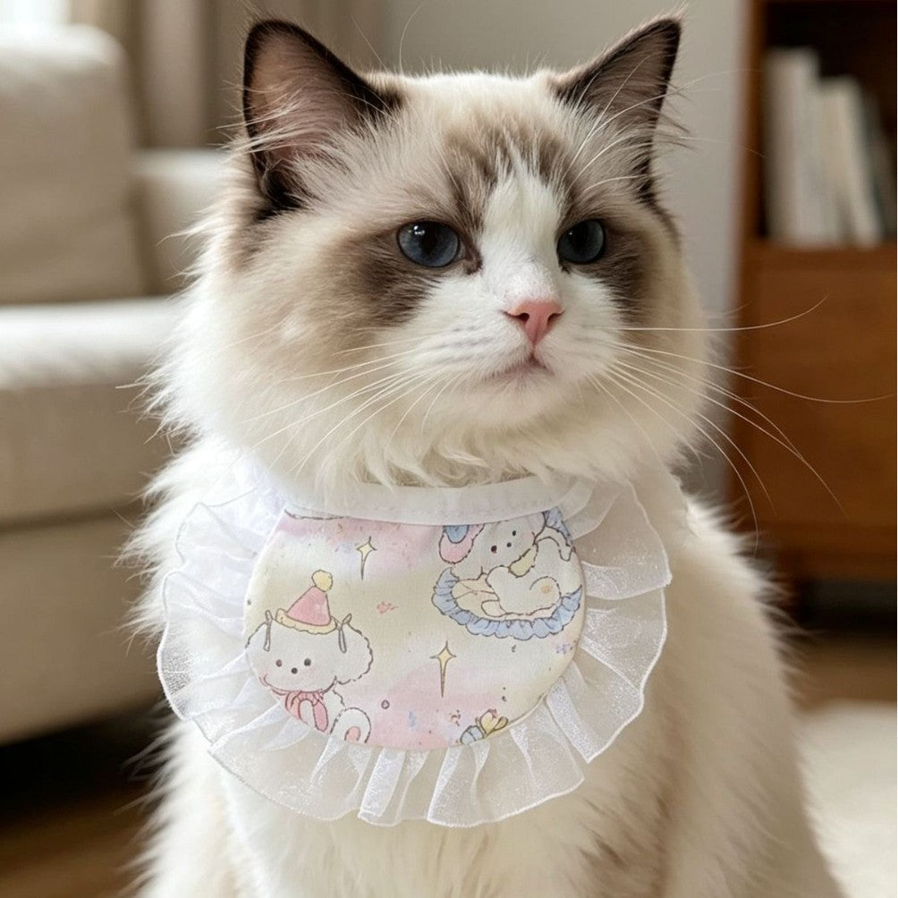 日系印花宠物口水巾跨境可爱猫咪狗狗蕾丝围兜小奶兜宠物饰品围巾