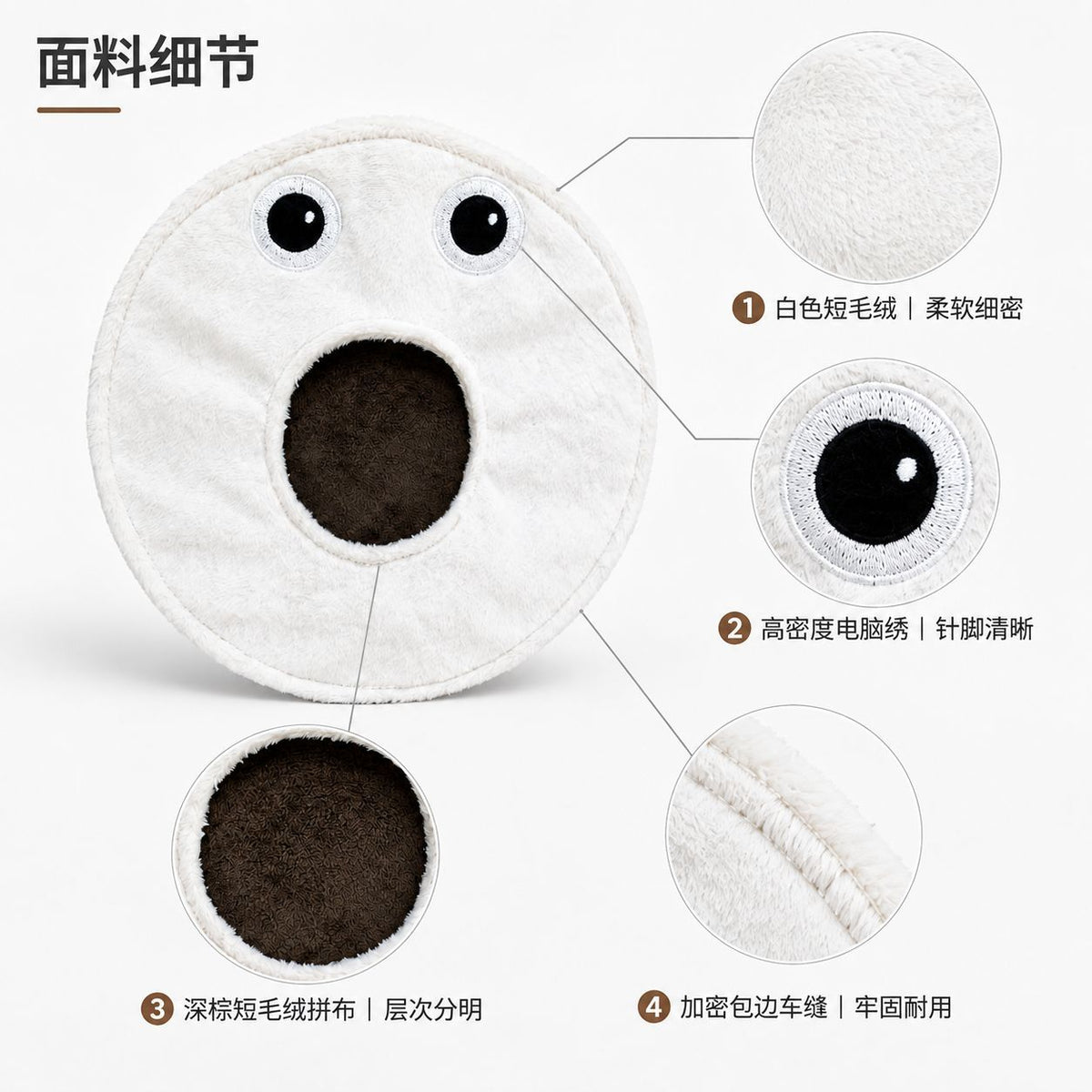 宠物狗狗毛绒飞盘玩具白色搞怪表情响纸发声藏食漏食嗅闻益智互动