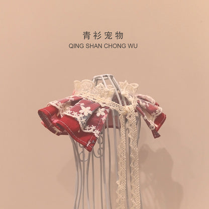 【青衫宠物】原创蕾丝圣诞节口水巾宠物小型猫咪狗狗衣服围脖围兜