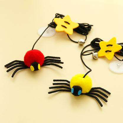 Moo Hanging Spider Bungee Cat Toy with spider design and bungee cord attachment