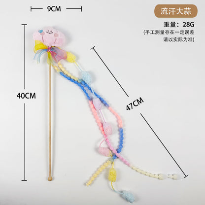 高颜值宠物用品趣味流汗款木制手工逗猫棒互动训练杆猫咪玩具