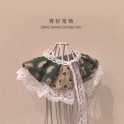 【青衫宠物】原创花边口水巾宠物猫咪狗狗布偶娃娃衣服墨绿色围脖
