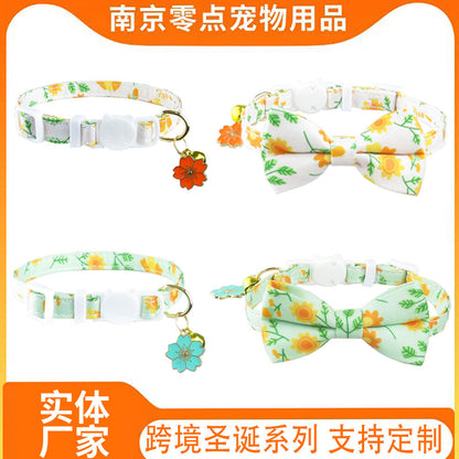 跨境宠物猫项圈清新小花项圈带小花配件猫脖圈带金色铃铛可爱小猫