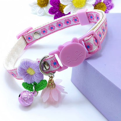 Side view of Mokka Floral Charm Cat Collar showing floral print and charm