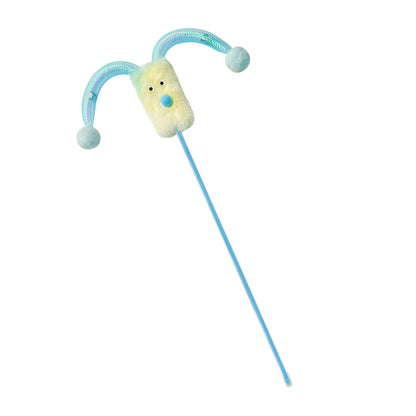 Moo Interactive Jester Wand Cat Toy with colorful jester head and attached wand